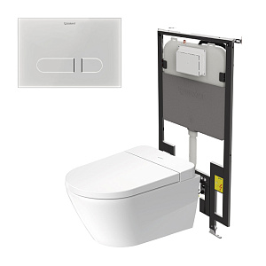 Duravit D-Neo Унитаз подвесной, безободковый, с сиденьем Sensowash, инсталляцией и клавишей, покрытие Hygieneglaze, цвет: белый