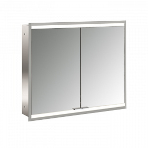 EMCO Prime2 Зеркальный шкаф 80x70см., с подсветкой, встраиваемый, 2 двери, 2 полки, розетка, цвет: белый