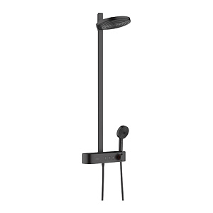 Hansgrohe Pulsify Душевая стойка с термостатическим смесителем, верхним душем Ø260 мм с 2 режимами, ручным душем и шлангом, цвет: черный матовый/графит