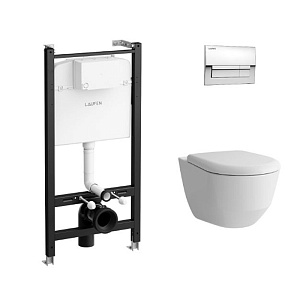  Laufen Pro Унитаз подвесной, безободковый смыв Rimless, с инсталляционной системой, сиденье с крышкой SC, панель смыва цвет: хром