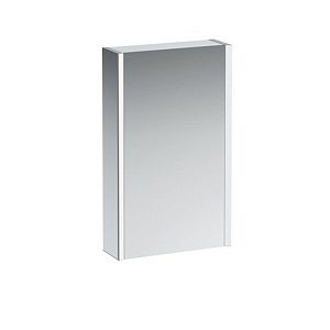 Laufen Frame 25 Зеркальный шкаф 45x15x75см., алюминий, 1 дверца с зеркалом с 2х сторон, DX, сенс. выкл., 2 розетки, 2 верт-х эл-та LED-подсветки (регул-ая яркость), с окружающим освещением (внизу), цвет: белый 