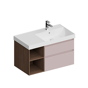 Kerama Marazzi Cubo Тумба подвесная 90см, правая, цвет: мальва матовая / орех