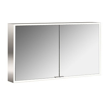 Emco Asis prime Зеркальный шкаф 120х15.2х70см., навесной, 2 дверки, 2 стекл.полки LED-подсветка сенсорн., розетка, боковые панели зеркало