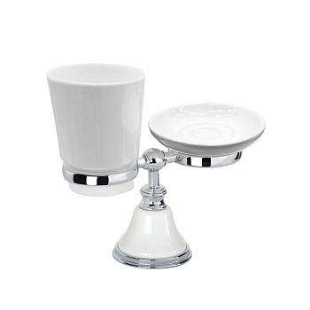 TW Harmony 141, настольный держатель с мыльницей и стаканом, керамика (бел), цвет: белый/хром
