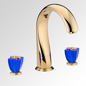 THG Pуtale de cristal bleu Смеситель для ванны, 3 отв., цвет: золото/синий хрусталь
