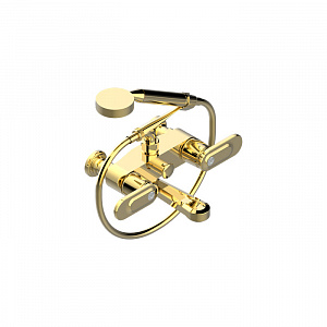THG CORVAIR A MANETTES FIOR DI BOSCO Смеситель для ванны настенный, с ручным душем и шлангом 1500 мм., цвет: полированное золото