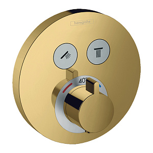 Hansgrohe Showerselect S Смеситель для душа, встраиваемый, термостатический, с 2 запорными кнопками, внешняя часть, цвет: полированное золото
