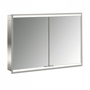 EMCO Prime2 Зеркальный шкаф 100x70см., с подсветкой, встраиваемый, 2 двери, 2 полки, розетка, цвет: белый