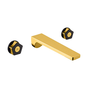 Newform ParkLE Смеситель для раковины, настенный, без донного клапана, цвет: PVD glossy gold/черный матовый