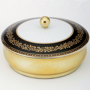 THG MARQUISE NOIR DECOR OR Китайская лакированная коробка с белой керамической крышкой Ø180 мм., big size, декор черный/золото, цвет: золото