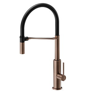 Newform Konbu Смеситель для кухни, на 1 отв., поворотный излив, цвет: brushed copper bronze-черный матовый