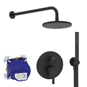 Ideal Standard Ceraline Душевой комплект: встраиваемый смеситель для ванны/душа, верхний душ Ø20см., держатель, лейка для душа и шланг 175см., цвет: черный матовый