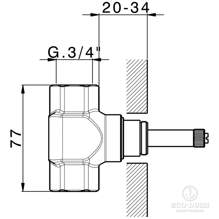 CISAL Встраиваемая часть запорного вентиля 3/4", открывание по часовой стрелке, ZA00331104
