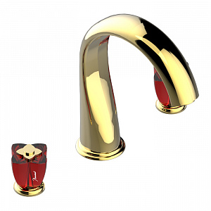 THG Petale de Cristal rouge Смеситель для ванны, 3 отв., цвет: золото/красный хрусталь