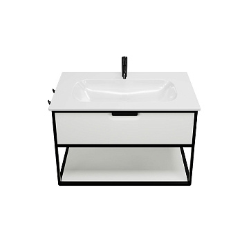 Burgbad Vry Комплект мебели 930х496х600 мм, подвесной, 1 ящик, 1 полка, раков белая глянц с 1 отв для смес, ручка G0253, цвет: белый матовый