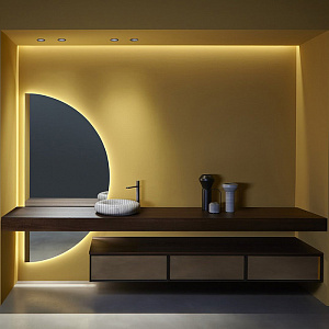Antonio Lupi Bespoke Комплект подвесной мебели с тумбами под раковину, раковиной Gessati, зеркалом с подсветкой SPICCHIO, 72 см, цвет: Rovere thermo