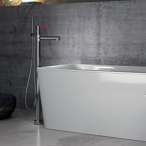 Gattoni Circle One Смеситель для ванны, напольный h1090 мм, с ручной лейкой, излив 224 мм, цвет: хром/Rosso
