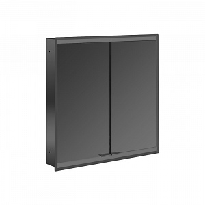 EMCO Prime2 Зеркальный шкаф 60x70см., с подсветкой, встраиваемый,  2 двери, 2 полки, розетка, цвет: черный