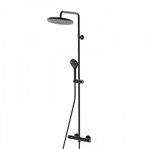 Bossini Elios Душевая стойка с термостатическим смесителем, верхний душ из ABS Ø250 мм., ручной душ с 3 режимами, цвет: черный матовый