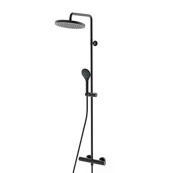 Bossini Elios Душевая стойка с термостатическим смесителем, верхний душ из ABS Ø250 мм., ручной душ с 3 режимами, цвет: черный матовый