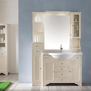 EBAN Eleonora Modular  Комплект мебели, с зеркалом со шкафчиком справа, полками слева (пенал слева), 130см, Цвет: Pergamon