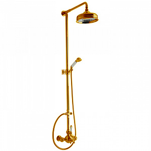 CISAL Arcana Toscana Душевой комплект: термостатический смеситель, стойка с верхним душем, лейка+шланг, цвет: золото/белый