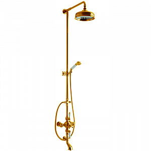CISAL Arcana Toscana Термостатический смеситель для ванны/душа с душевым комплектом и верхним душем, цвет: золото/белый
