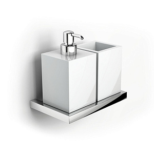 IBB Xoni Дозатор для мыла, со стаканом, подвесные, цвет: хром/белый