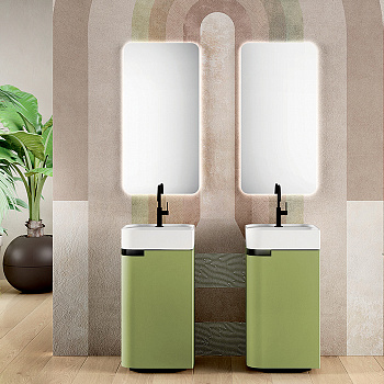 Oasis Profilo Комплект мебели, тумба с 1 дверцей, и раковиной на 1 отв., зеркало 50х100см., с светодиодной подсветкой с сенсорным выключателем и диммированием, цвет: Mint/белый