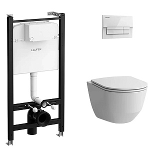 Laufen Pro Унитаз подвесной, безободковый, смыв Rimless, с инсталляционной системой, сиденье с микролифтом, тонкое, клавиша смыва белая