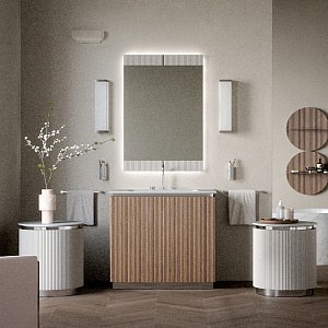 Oasis Naos Композиция №14 Комплект мебели 95х56xh85см, напольный, мраморный топ bianco carrara, цвет: орех трубчатый/хром