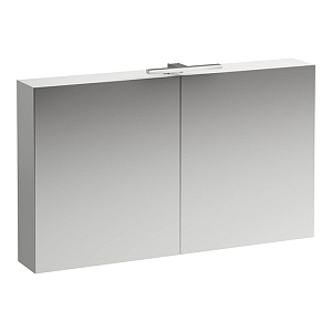 Laufen Base шкаф зеркальный 1200x185x700 мм, 2 дверцы, с горизонтальным элементом LED-подсветки, 2 стеклянные полки, 1 розетка, цвет: белый матовый