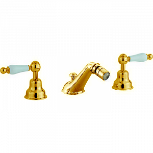 CISAL Arcana Toscana Смеситель для биде на 3 отверстия с донным клапаном, цвет: золото/белый