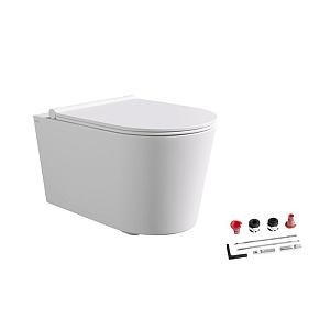 Alice Form Унитаз 50х35см., подвесной, безободковый, покрытие Aliglaze+, с крышкой, сиденьем микролифт и набором для крепления, цвет: белый матовый