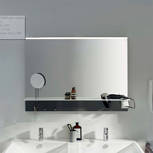 BURGBAD Eqio Зеркало с полкой , светодиод подсв.90х76.9х15см,выкл сбоку справа, 3 крючка, держ для фена справа. цвет серый F2010