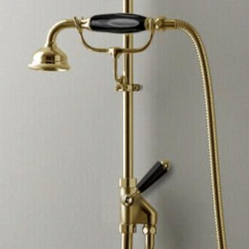 Devon&Devon Ручной душ с переключателем и держателем с черной ручкой, цвет: светлое золото